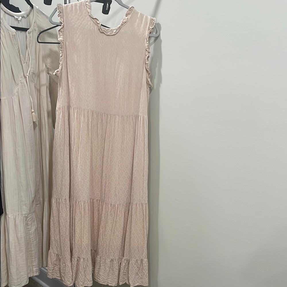 Magnolia Tan Pink Tiered Ruffled Maxi Sundress